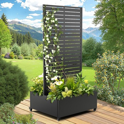 TUYOHW Metal Planter Box with Trellis, Metal Raised Garden Bed with Trellis, Garden Box for Climbing Plants, Flower