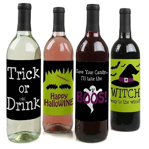 Big Dot of Happiness Trick or Treat - Halloween Party Decorations for Women and Men - Wine Bottle Label Stickers - Set of 4 - 1 of 4