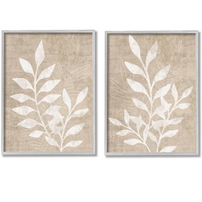 Stupell Industries Boho Botanical Leaf Silhouette 2 Piece Framed Giclee Art Set