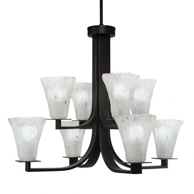 Toltec Lighting Apollo 8 - Light Chandelier in  Dark Granite with 5.5" Fluted Frosted Crystal Shade