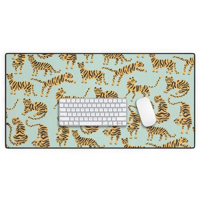 Cat Coquillette Tiger Collection Mint Orange Desk Mat - Deny Designs