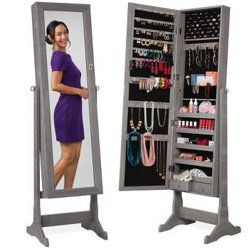 Best Choice Products Jewelry Armoire Cabinet, Full Length Mirror w/ Velvet Storage Interior, Lock