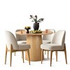 5-Piece Round Dining Table Set, 42'' Oak Pedestal Table with 4 Linen Dining Chairs, Solid Wood Legs, Kitchen or Apartment Furniture-Maison Boucle - 3 of 4