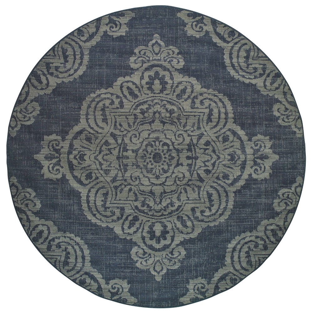 7'10in Madeline Overscale Medallion Patio Rug Navy/ Gray