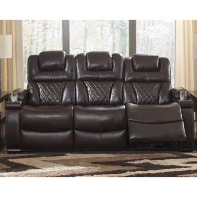 Brown Faux Leather Power Reclining Sofa with Storage and Cup Holders