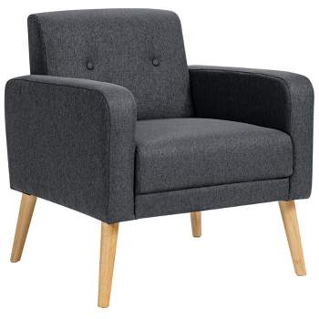 Costway Modern Accent Chair Upholstered Linen Armchair w/Rubber Wood Legs Yellow\Beige\Grey\Navy