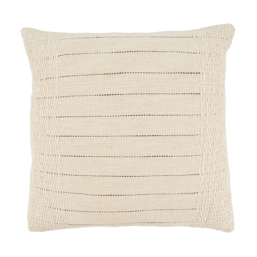 Photos - Pillow 18"x18" Textured Striped Poly Filled Square Throw  Natural - Saro Li