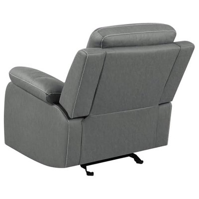 Gray Leather Glider Recliner with Manufactured Wood Frame
