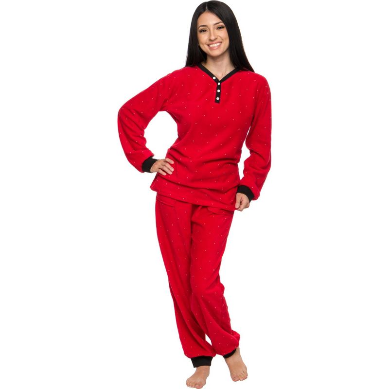 Silver Lilly - Women's 2-Piece Fleece Polka Dot Pajama Set, 1 of 8