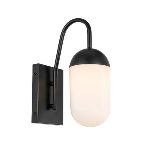 Elegant Lighting Kace 1 Light Black And Frosted White Glass Wall Sconce ...