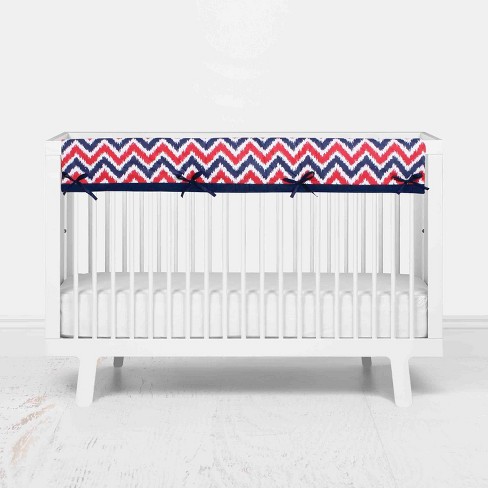 Bacati Mix n Match Chevron Dots Long Crib Rail Guard Cover Navy Red