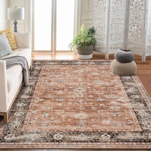 Area Rug Indoor Vintage Living Room Carpet Washable Distressed Rug Floral Bedroom Rug Retro Accent Throw Rug Office Dining Room Nursery - 1 of 4