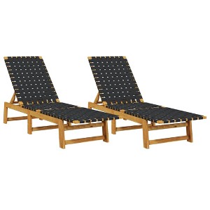vidaXL 2-Piece Sun Loungers Set in Black Olefin Fabric and Acacia Wood - Adjustable, Durable, Low Maintenance for Patio/Garden - 1 of 4