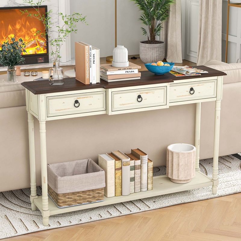 Costway Farmhouse Console Table Entryway Sideboard with 3 Drawers & Open Storage Shelf, 5 of 11