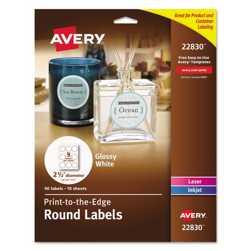 Avery Round True Print Labels 2 1/2" dia White 90/Pack 22830, 1 of 9