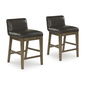 Signature Design by Ashley Cabalynn Faux Leather Upholstered Counter Height Barstool with Solid Wood Frame in Two-Tone Brown, Set of 2 - 1 of 4