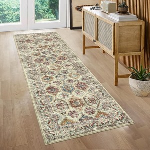 Washable Runner Rug Non Slip Floor Carpet, Low Pile Distressed Kitchen Rug, Non-Shedding Faux Wool Soft Rug, Vintage Printed Rug - 1 of 4