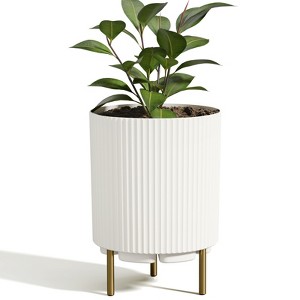 Maggift Planters, Decorative Planter Set with Stand, Simple Design Round Flower Pot for Garden, Patio, White, 14.8" * 14.8" * 20.3" - 1 of 4