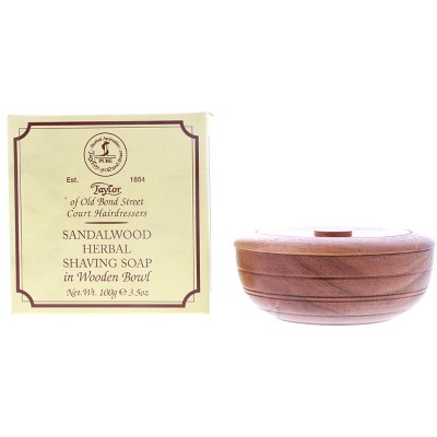 Taylor of Old Bond Street Shaving Soap in Wooden Bowl, Sandalwood Herbal, 3.5 oz