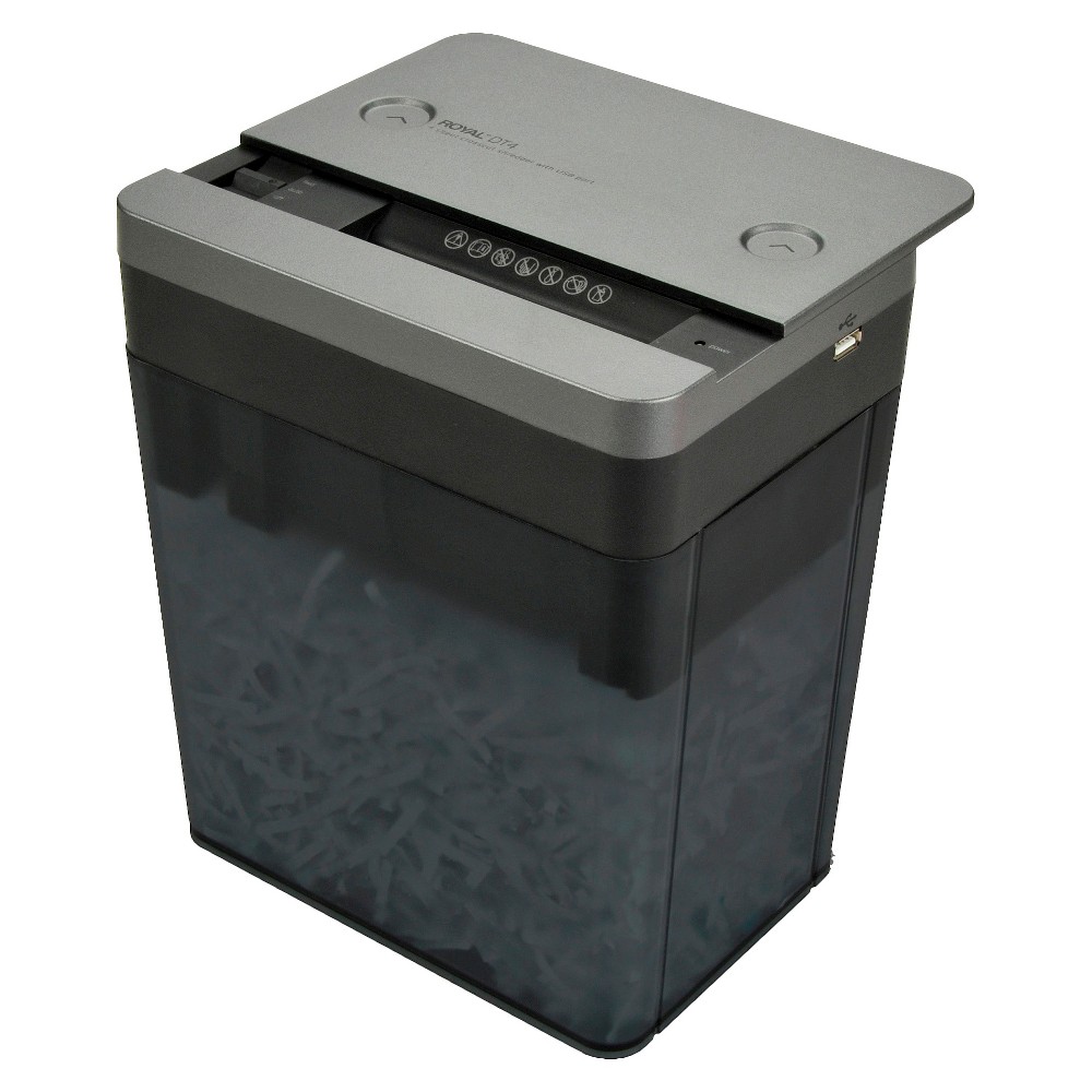 UPC 022447891683 product image for Royal 4-Sheet Cross Cut Desktop Paper Shredder with USB Charging Port | upcitemdb.com