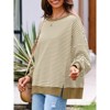 Imily Bela Women's Fall Oversized Waffle Knit Sweatshirt Casual Long Sleeve Crewneck Split Pullover Tunic Tops Khaki L - 3 of 4