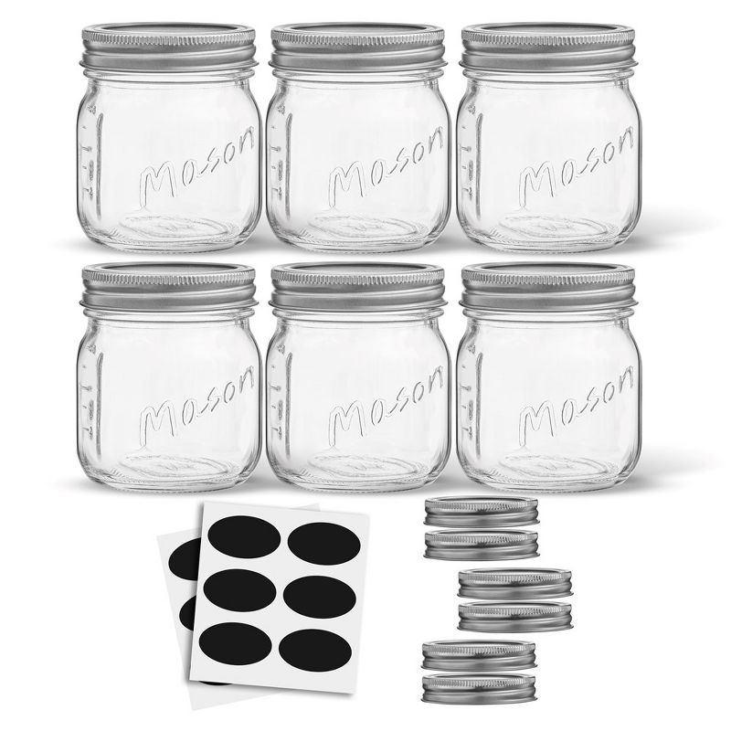 JoyJolt Regular Mason Jars with Airtight Lids, Labels and Measures - 8 oz - Set of 6, 3 of 7