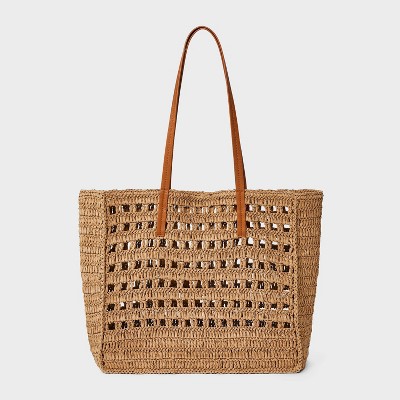 Straw Packable Boxy Tote Handbag - Universal Thread™ Beige