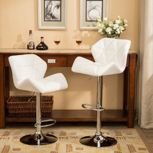 QingMoon Modern Tufted Bar Stools Set of 2, Adjustable Height Hydraulic Counter Height Chairs with footrest for Kitchens Island - 1 of 4