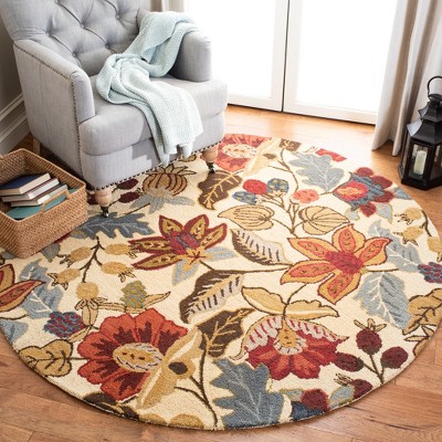 Handmade Blue Floral Wool Round Tufted Area Rug