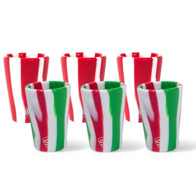 Silipint: Silicone 1.5oz Shot Glasses: 6 Pack - 3 Poinsettia & 3 Peppermint