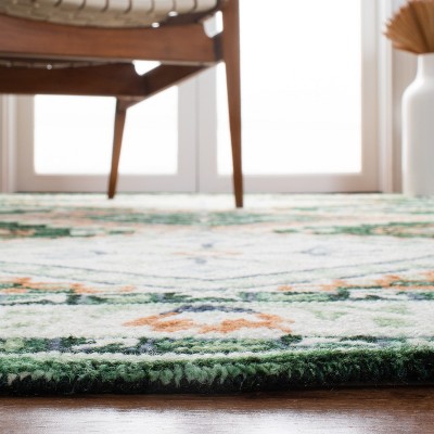 Ivory and Green Hand Tufted Wool Area Rug 8' x 10'