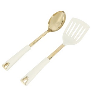 Gibson Lockton 2 Piece Stainless Steel Slotted Turner and Spoon Kitchen Tool Set in Linen w/ Gold - 1 of 4