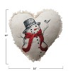 Storied Home Cotton and Linen Printed Heart Shaped Pillow with Embroidered Snowman and Bird Image, French Knots and Fringe, Multicolor - 2 of 2