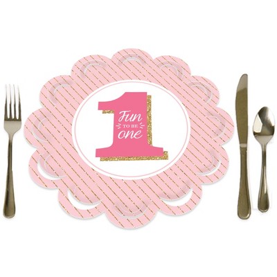 Big Dot of Happiness 1st Birthday Girl - Fun to be One - First Birthday Party Round Table Decorations - Paper Chargers - Place Setting For 12