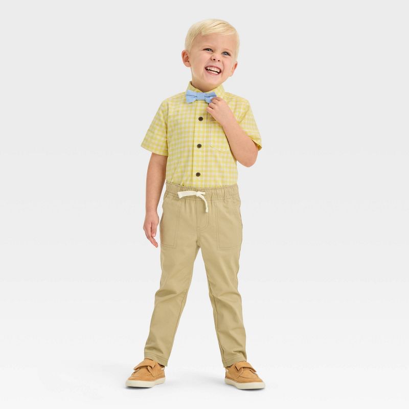 Toddler Boys&#39; Short Sleeve Woven Gingham Shirt and Pants Set - Cat &#38; Jack&#8482; Yellow, 4 of 8