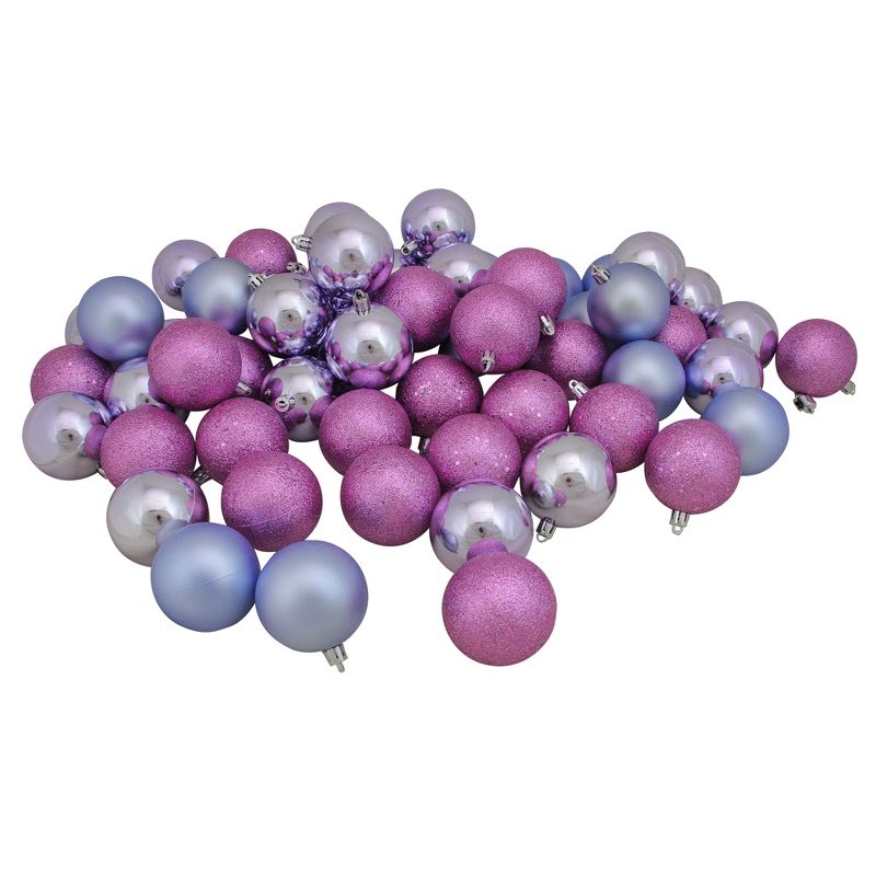 Northlight 60ct Pink and Purple Shatterproof 4-Finish Christmas Ball Ornaments 2.5" (60mm), 1 of 2