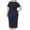 Agnes Orinda Women's Plus Size Crew Neck Side Split Tie Knot Front Short Sleeve Casual Midi Bodycon Dresses - 4 of 4