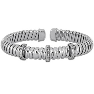 EVERLY JEWELRY | Sterling Silver 0.27 CT TGW White Cubic Zirconia 3Xstations 8mm omega stretch Bangle - 1 of 4