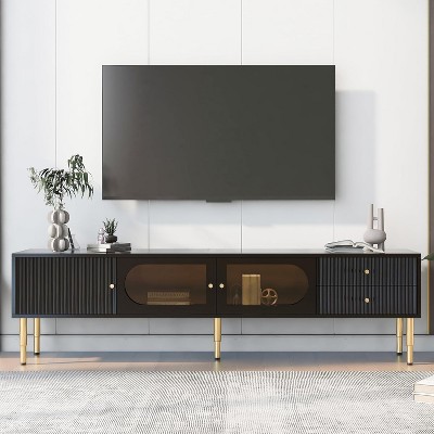 TV Stand, Modern Television Table, Wooden Center Media Console, with 2 Drawers for 80 Inch TV, Living Room, Game Room, Bedroom, Office