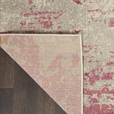 Ivory and Pink Abstract Runner Rug with Synthetic Fibers