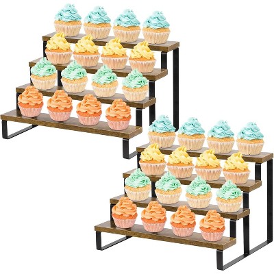Rustic Wood Cupcake Stand,4 tier Wooden Cupcake Display Riser,Stepped Display Stand for Cupcakes,Perfume,Cologne,Spiece and Other Small Items