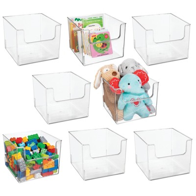 Image of mDesign Linus Clear Plastic Front Dip Toy Storage Bin for Kids Playroom - 10 x 10 x 8, 8 Pack