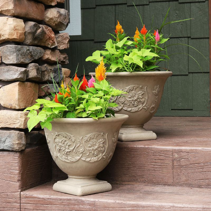 Sunnydaze Indoor/Outdoor Patio, Garden, or Porch Weather-Resistant Double-Walled Darcy Flower Pot Planter - 16" - Beige, 2 of 9