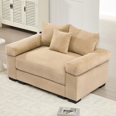 Oversized Chair and a Half in Corduroy with Thick Cushions and Armrests, Comfy Deep Seat Cloud Sofa for Living Room or Reading Nook–The Pop Home