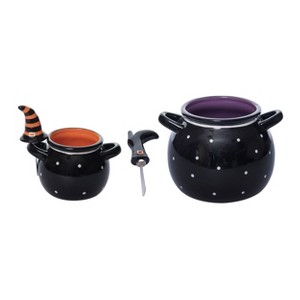 Transpac Dolomite 7.5 in. Black Halloween Cauldron Dip Bowl with Spreaders Set of 2 - 1 of 2