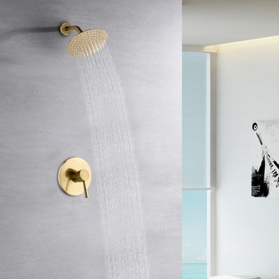 Brushed Gold Wall Mounted Rain Shower Faucet Set