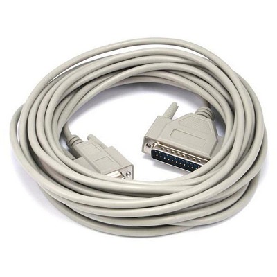 Monoprice Molded AT Modem Cable - 25 Feet - DB9 Female to DB25 Male, For PC Mac Serial Device