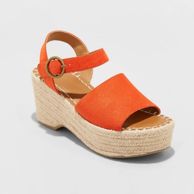 orange espadrilles wedge