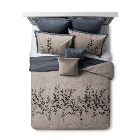 Blue Taupe Embroidered Hexton Comforter Set Queen 8pc Target