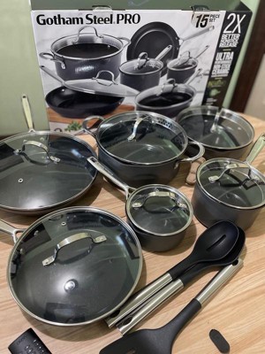 Gotham Steel Pro 2x Nonstick 15pc Hard Anodized Aluminum Ceramic